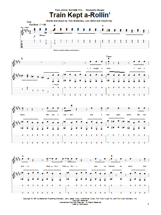 Johnny Burnett Train Kept A-Rollin' Sheet Music Notes & Chords for Guitar Tab - Download or Print PDF