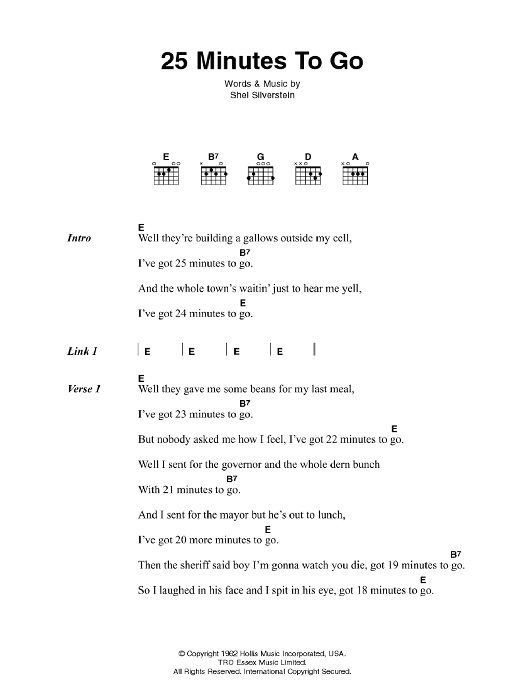 Johnny Cash 25 Minutes To Go Sheet Music Notes & Chords for Lyrics & Chords - Download or Print PDF