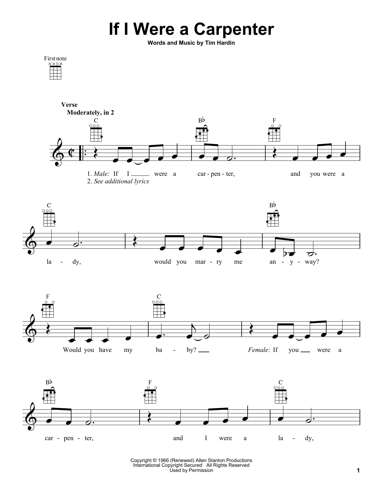 Johnny Cash & June Carter If I Were A Carpenter Sheet Music Notes & Chords for Ukulele with strumming patterns - Download or Print PDF