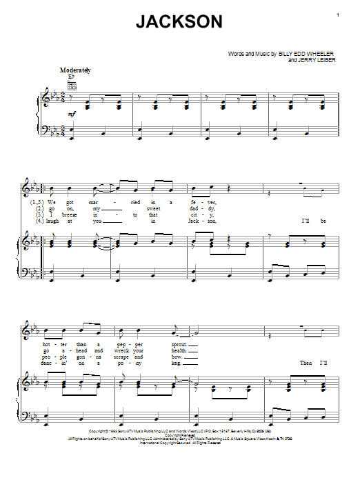 Johnny Cash & June Carter Jackson Sheet Music Notes & Chords for Piano, Vocal & Guitar (Right-Hand Melody) - Download or Print PDF
