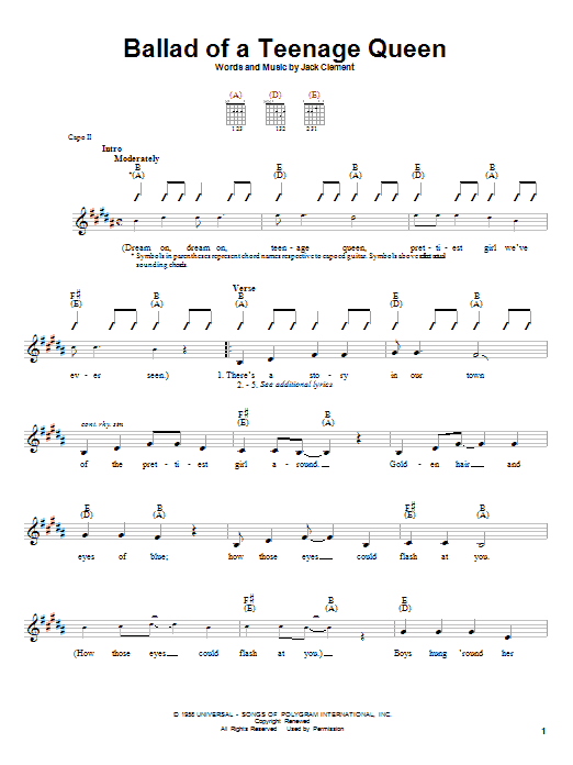 Johnny Cash Ballad Of A Teenage Queen Sheet Music Notes & Chords for Piano, Vocal & Guitar (Right-Hand Melody) - Download or Print PDF