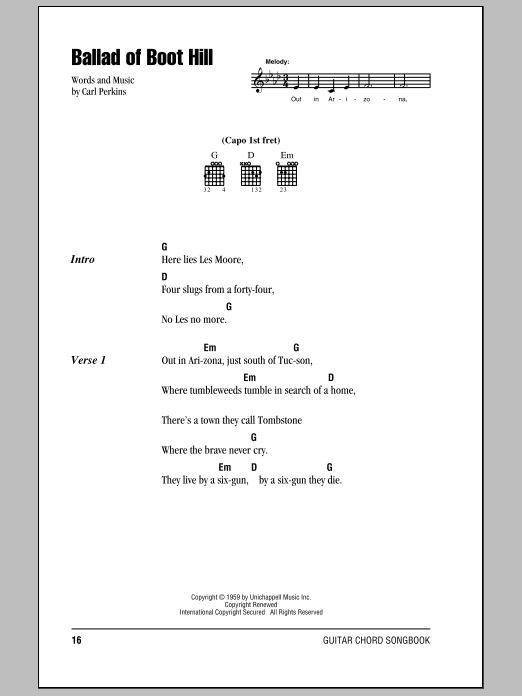 Johnny Cash Ballad Of Boot Hill Sheet Music Notes & Chords for Lyrics & Chords - Download or Print PDF