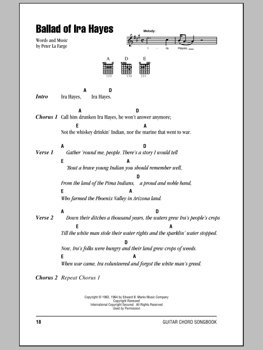 Johnny Cash Ballad Of Ira Hayes Sheet Music Notes & Chords for Lyrics & Chords - Download or Print PDF