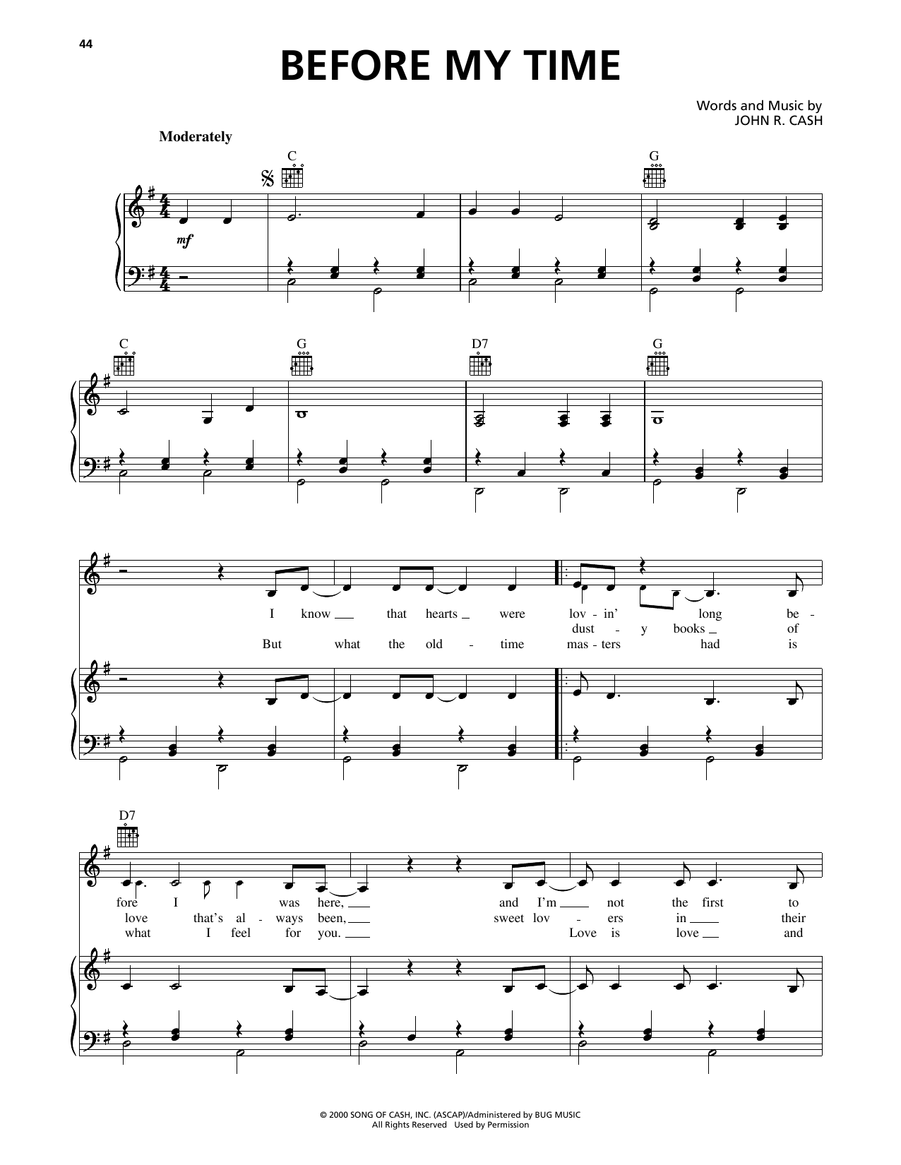 Johnny Cash Before My Time Sheet Music Notes & Chords for Piano, Vocal & Guitar (Right-Hand Melody) - Download or Print PDF