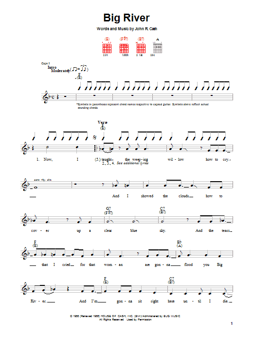 Johnny Cash Big River Sheet Music Notes & Chords for Lyrics & Chords - Download or Print PDF