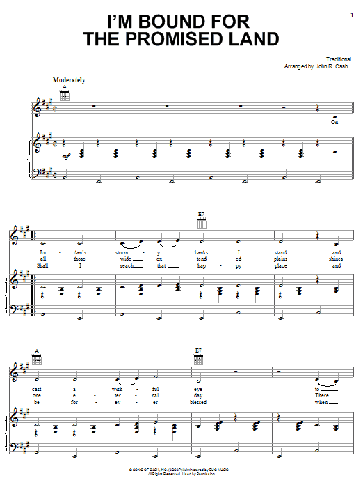 Johnny Cash Bound For The Promised Land Sheet Music Notes & Chords for Piano, Vocal & Guitar (Right-Hand Melody) - Download or Print PDF