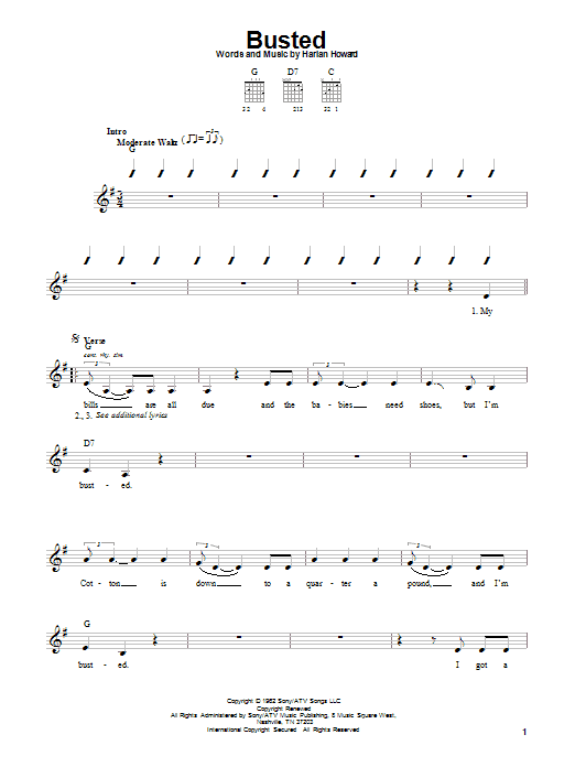 Johnny Cash Busted Sheet Music Notes & Chords for Guitar with strumming patterns - Download or Print PDF