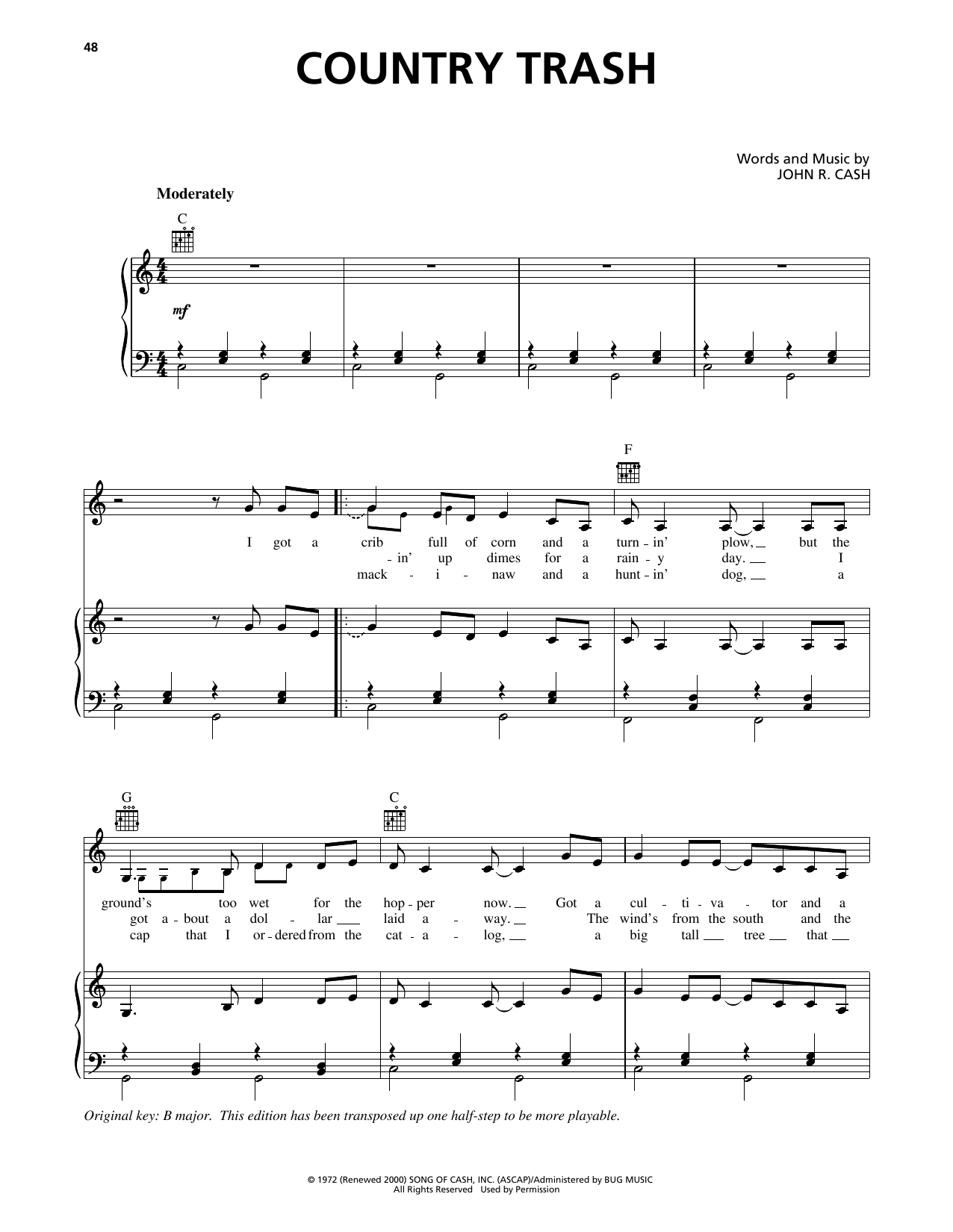 Johnny Cash Country Trash Sheet Music Notes & Chords for Piano, Vocal & Guitar (Right-Hand Melody) - Download or Print PDF