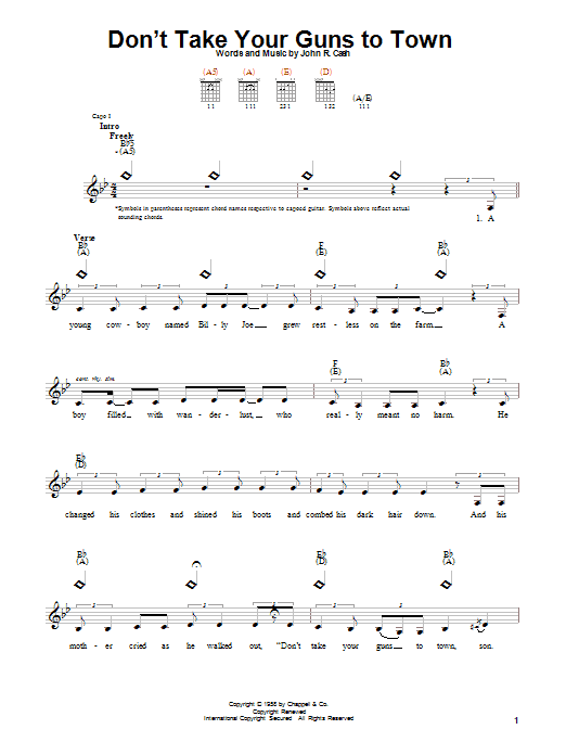 Johnny Cash Don't Take Your Guns To Town Sheet Music Notes & Chords for Ukulele - Download or Print PDF