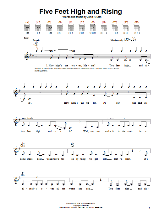 Johnny Cash Five Feet High And Rising Sheet Music Notes & Chords for Easy Guitar - Download or Print PDF