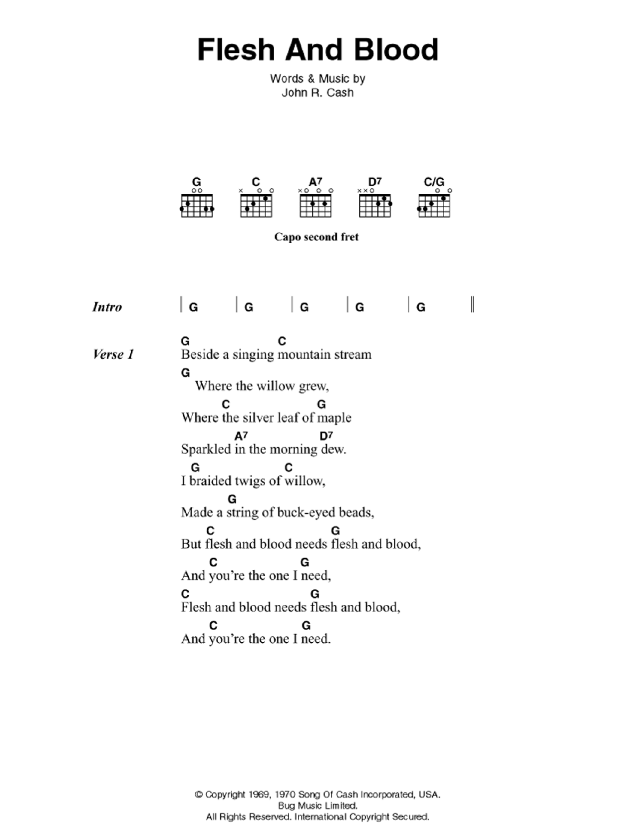 Johnny Cash Flesh And Blood Sheet Music Notes & Chords for Lyrics & Chords - Download or Print PDF