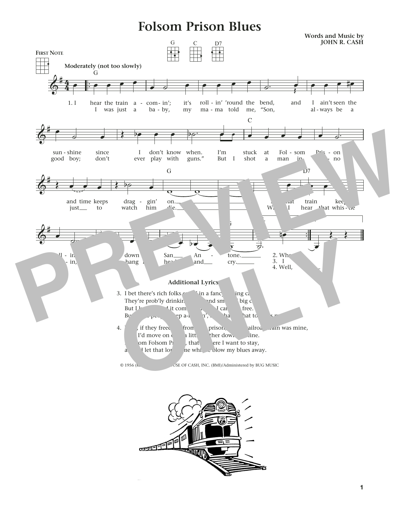 Johnny Cash Folsom Prison Blues (from The Daily Ukulele) (arr. Liz and Jim Beloff) Sheet Music Notes & Chords for Ukulele - Download or Print PDF