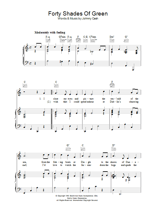 Johnny Cash Forty Shades Of Green Sheet Music Notes & Chords for Piano, Vocal & Guitar (Right-Hand Melody) - Download or Print PDF