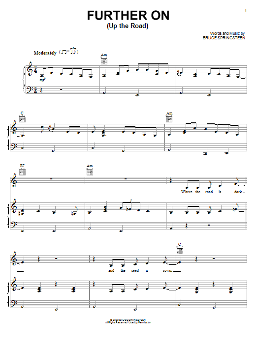 Johnny Cash Further On (Up The Road) Sheet Music Notes & Chords for Piano, Vocal & Guitar (Right-Hand Melody) - Download or Print PDF