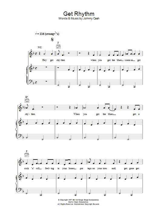 Johnny Cash Get Rhythm Sheet Music Notes & Chords for Piano, Vocal & Guitar - Download or Print PDF