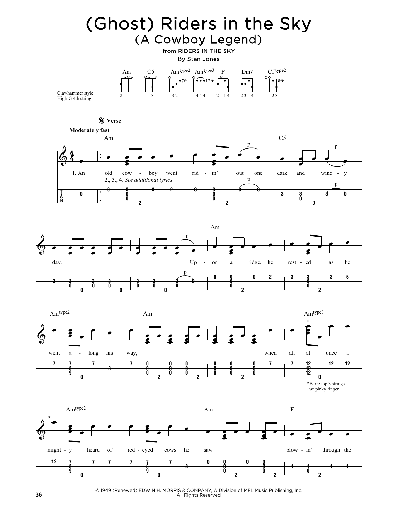 Johnny Cash (Ghost) Riders In The Sky (A Cowboy Legend) (arr. Jim Schustedt) Sheet Music Notes & Chords for Ukulele - Download or Print PDF Johnny Cash (Ghost) Riders In The Sky (A Cowboy Legend) (arr. Jim Schustedt) Sheet Music Notes & Chords for Ukulele - Download or Print PDF