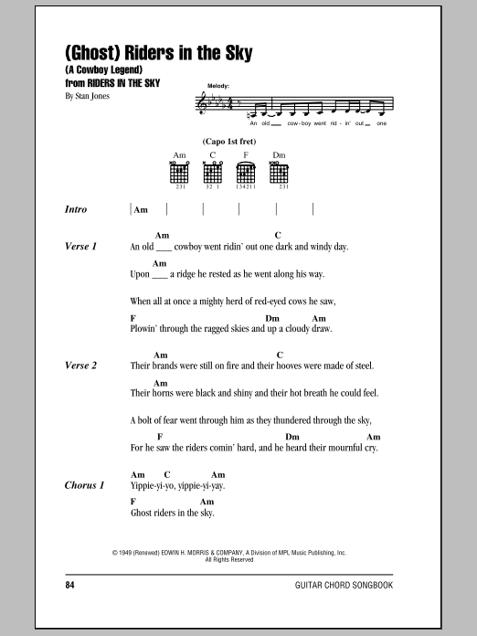 Johnny Cash (Ghost) Riders In The Sky (A Cowboy Legend) Sheet Music Notes & Chords for Guitar Tab - Download or Print PDF