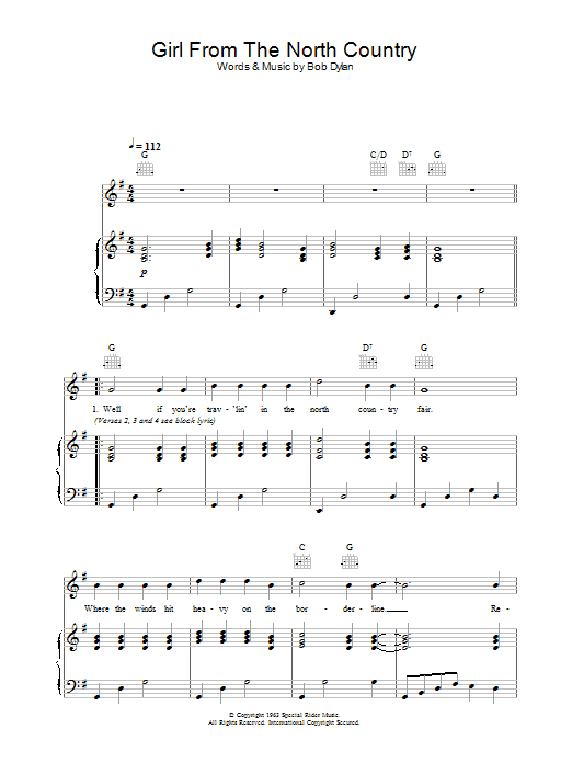 Johnny Cash Girl From The North Country Sheet Music Notes & Chords for Lyrics & Chords - Download or Print PDF
