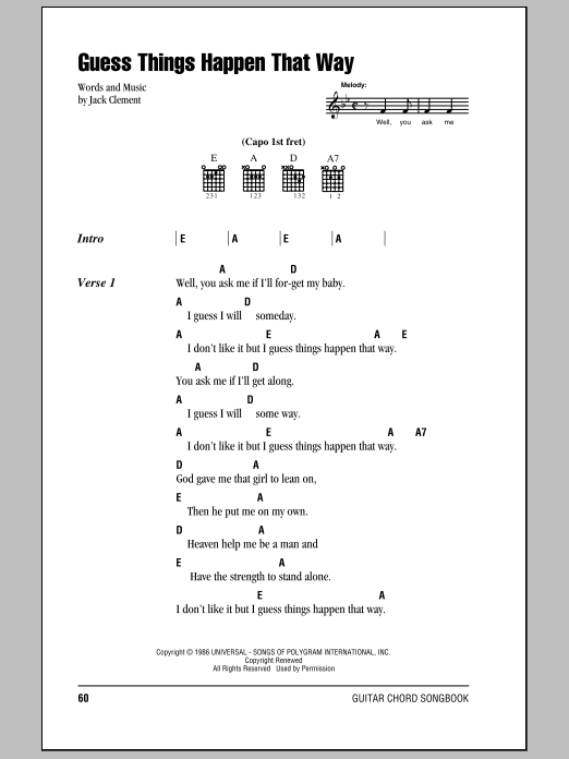 Johnny Cash Guess Things Happen That Way Sheet Music Notes & Chords for Voice - Download or Print PDF