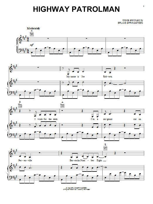 Johnny Cash Highway Patrolman Sheet Music Notes & Chords for Piano, Vocal & Guitar (Right-Hand Melody) - Download or Print PDF
