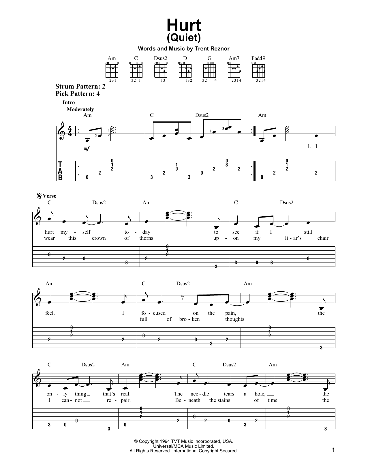 Johnny Cash Hurt (Quiet) Sheet Music Notes & Chords for Guitar Tab Play-Along - Download or Print PDF