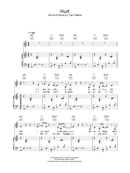 Johnny Cash Hurt Sheet Music Notes & Chords for Melody Line, Lyrics & Chords - Download or Print PDF