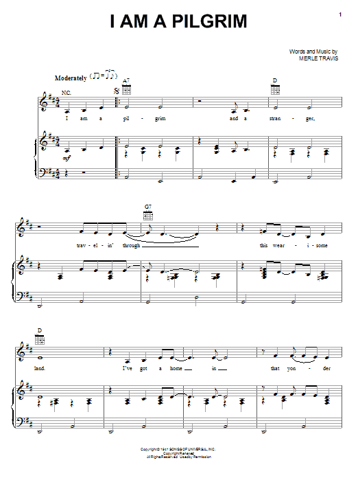 Johnny Cash I Am A Pilgrim Sheet Music Notes & Chords for Piano, Vocal & Guitar (Right-Hand Melody) - Download or Print PDF
