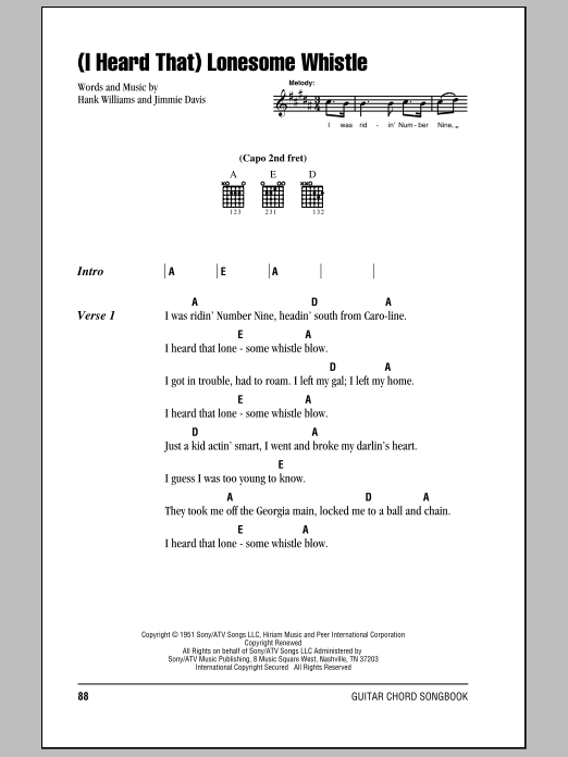 Johnny Cash (I Heard That) Lonesome Whistle Sheet Music Notes & Chords for Piano, Vocal & Guitar (Right-Hand Melody) - Download or Print PDF