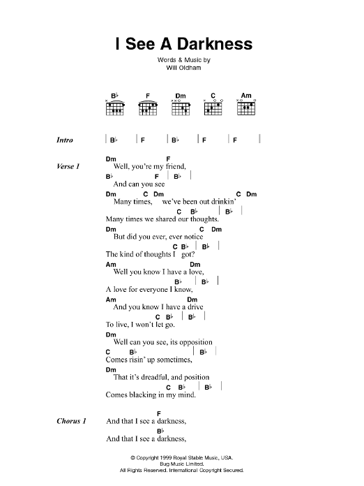 Johnny Cash I See A Darkness Sheet Music Notes & Chords for Lyrics & Chords - Download or Print PDF