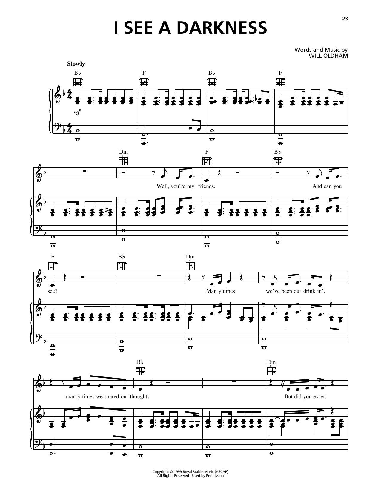 Johnny Cash I See A Darkness Sheet Music Notes & Chords for Piano, Vocal & Guitar (Right-Hand Melody) - Download or Print PDF