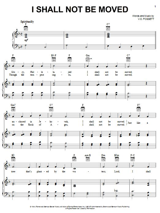 Johnny Cash I Shall Not Be Moved Sheet Music Notes & Chords for Piano, Vocal & Guitar (Right-Hand Melody) - Download or Print PDF