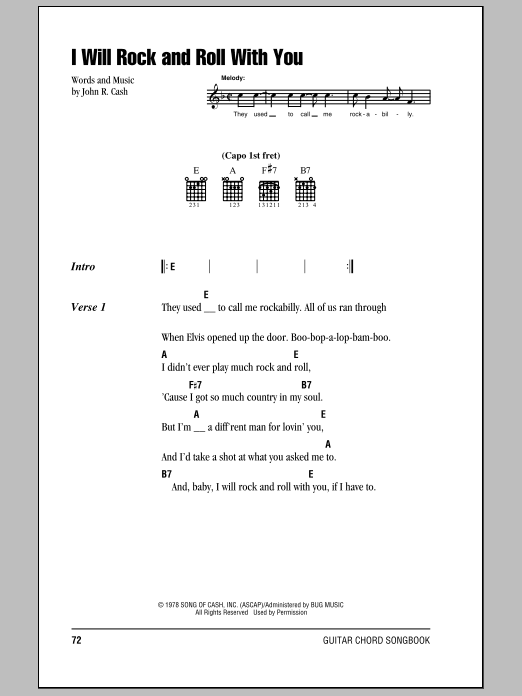 Johnny Cash I Will Rock And Roll With You Sheet Music Notes & Chords for Lyrics & Chords - Download or Print PDF