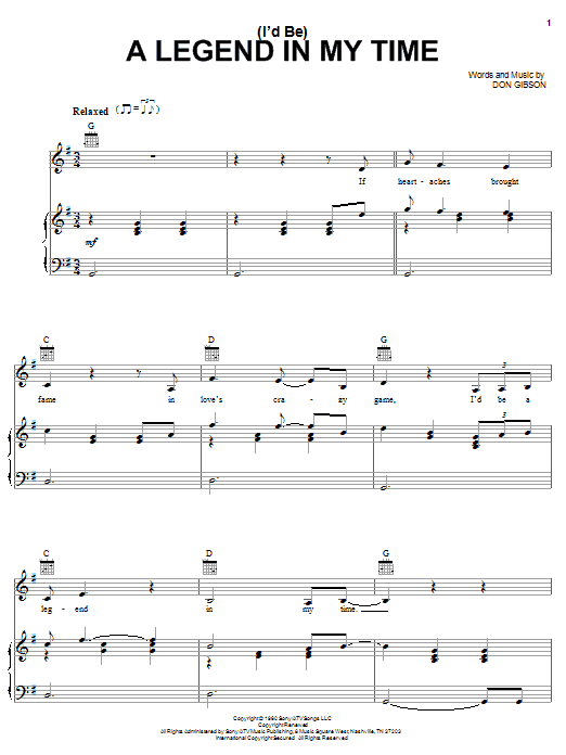 Johnny Cash (I'd Be) A Legend In My Time Sheet Music Notes & Chords for Piano, Vocal & Guitar (Right-Hand Melody) - Download or Print PDF