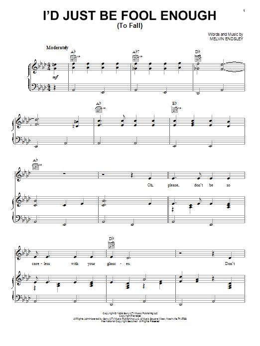 Johnny Cash I'd Just Be Fool Enough (To Fall) Sheet Music Notes & Chords for Piano, Vocal & Guitar (Right-Hand Melody) - Download or Print PDF Johnny Cash I'd Just Be Fool Enough (To Fall) Sheet Music Notes & Chords for Piano, Vocal & Guitar (Right-Hand Melody) - Download or Print PDF