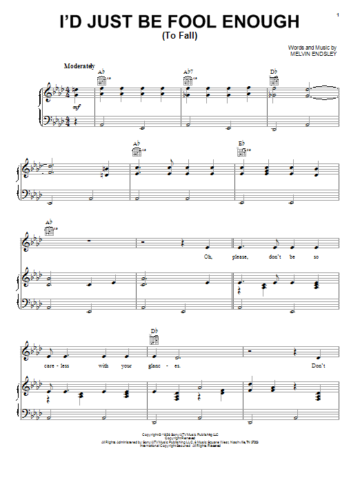 Johnny Cash I'd Just Be Fool Enough (To Fall) Sheet Music Notes & Chords for Piano, Vocal & Guitar (Right-Hand Melody) - Download or Print PDF