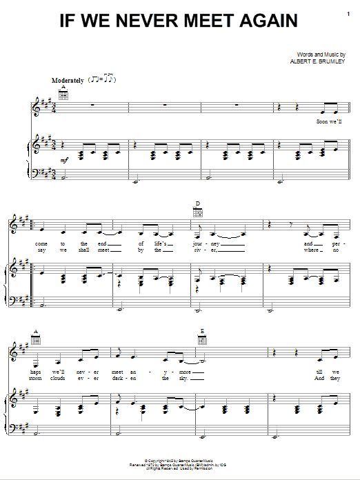 Johnny Cash If We Never Meet Again Sheet Music Notes & Chords for Piano, Vocal & Guitar (Right-Hand Melody) - Download or Print PDF Johnny Cash If We Never Meet Again Sheet Music Notes & Chords for Piano, Vocal & Guitar (Right-Hand Melody) - Download or Print PDF