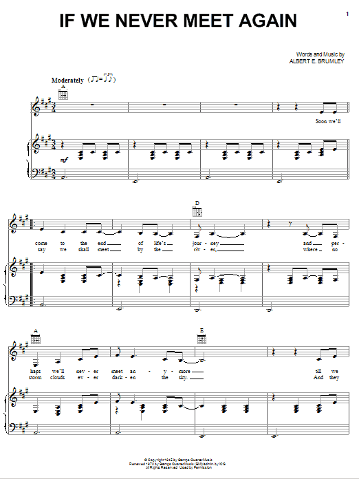 Johnny Cash If We Never Meet Again Sheet Music Notes & Chords for Piano, Vocal & Guitar (Right-Hand Melody) - Download or Print PDF