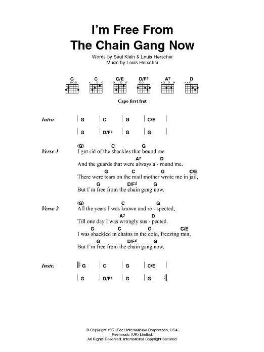 Johnny Cash I'm Free From The Chain Gang Now Sheet Music Notes & Chords for Lyrics & Chords - Download or Print PDF