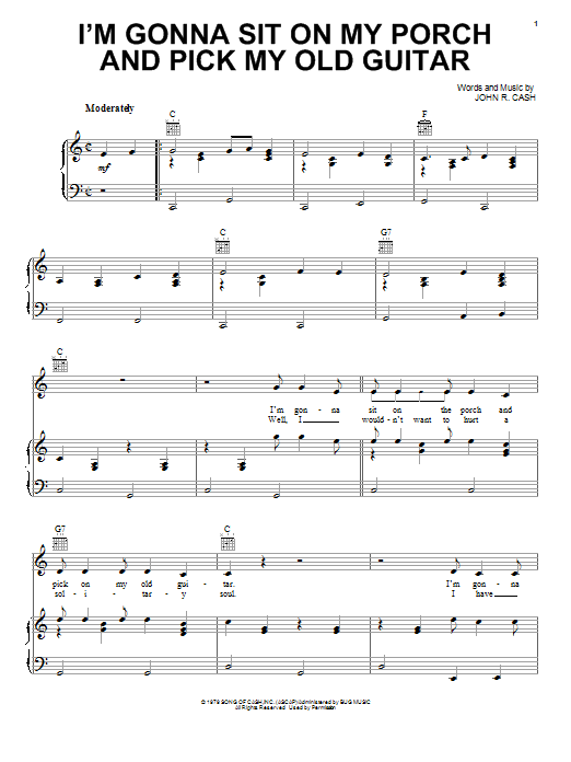 Johnny Cash I'm Gonna Sit On My Porch And Pick My Old Guitar Sheet Music Notes & Chords for Piano, Vocal & Guitar (Right-Hand Melody) - Download or Print PDF