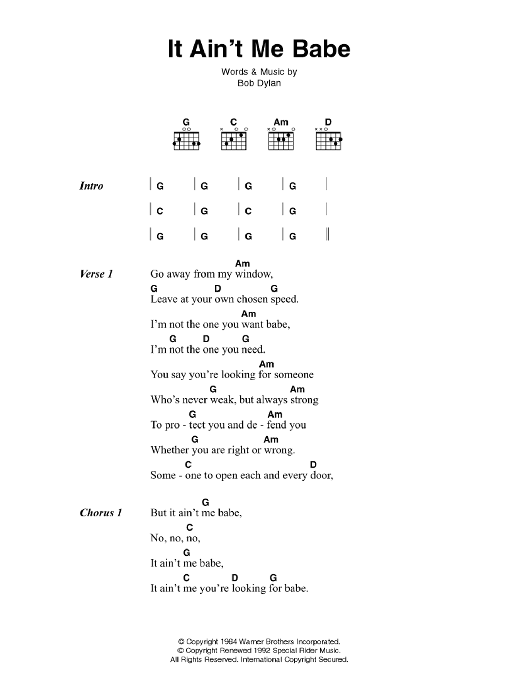 Johnny Cash It Ain't Me Babe Sheet Music Notes & Chords for Easy Guitar Tab - Download or Print PDF