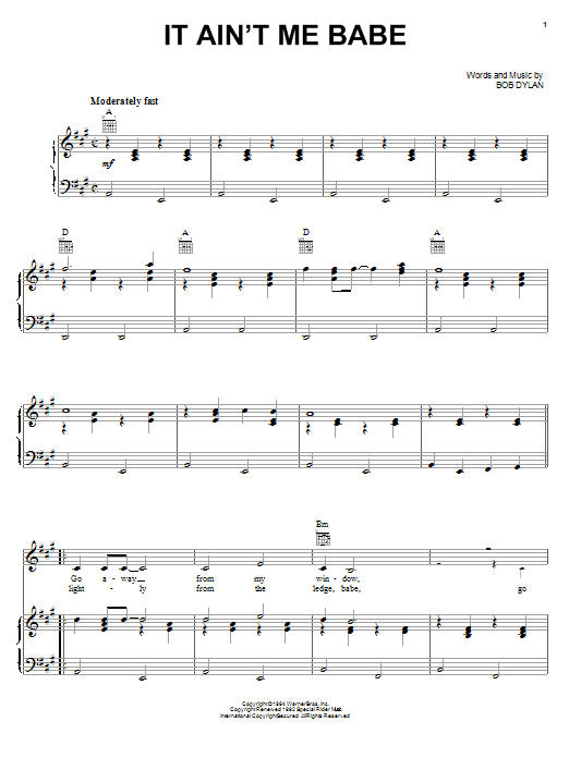 Johnny Cash It Ain't Me, Babe Sheet Music Notes & Chords for Piano, Vocal & Guitar (Right-Hand Melody) - Download or Print PDF