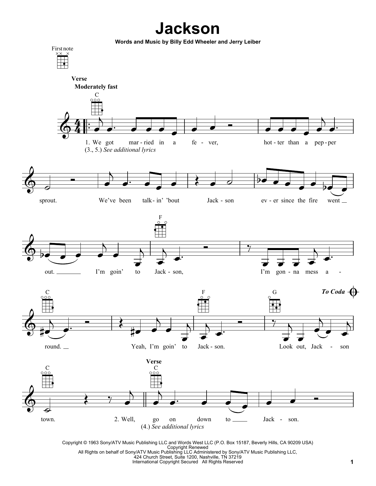 Johnny Cash & June Carter Jackson Sheet Music Notes & Chords for Lyrics & Chords - Download or Print PDF