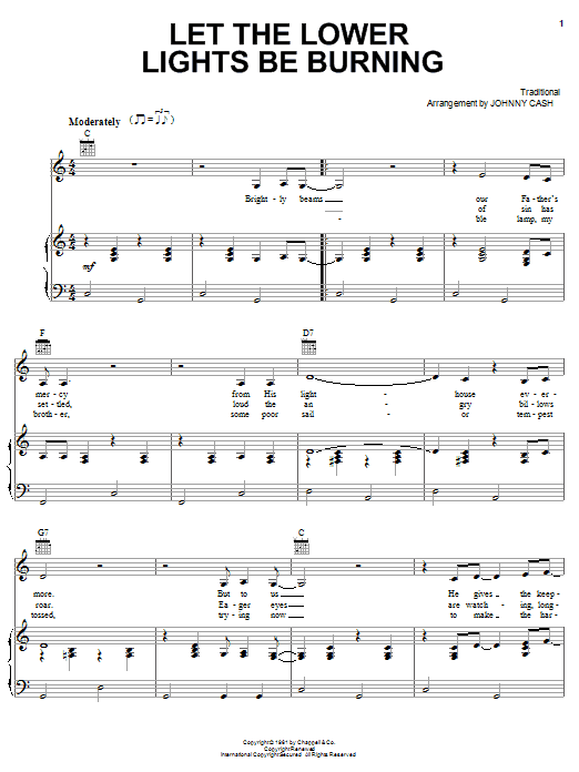 Johnny Cash Let The Lower Lights Be Burning Sheet Music Notes & Chords for Piano, Vocal & Guitar (Right-Hand Melody) - Download or Print PDF