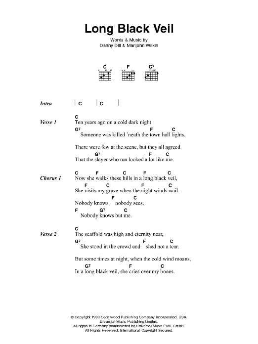 Johnny Cash Long Black Veil Sheet Music Notes & Chords for Lyrics & Chords - Download or Print PDF