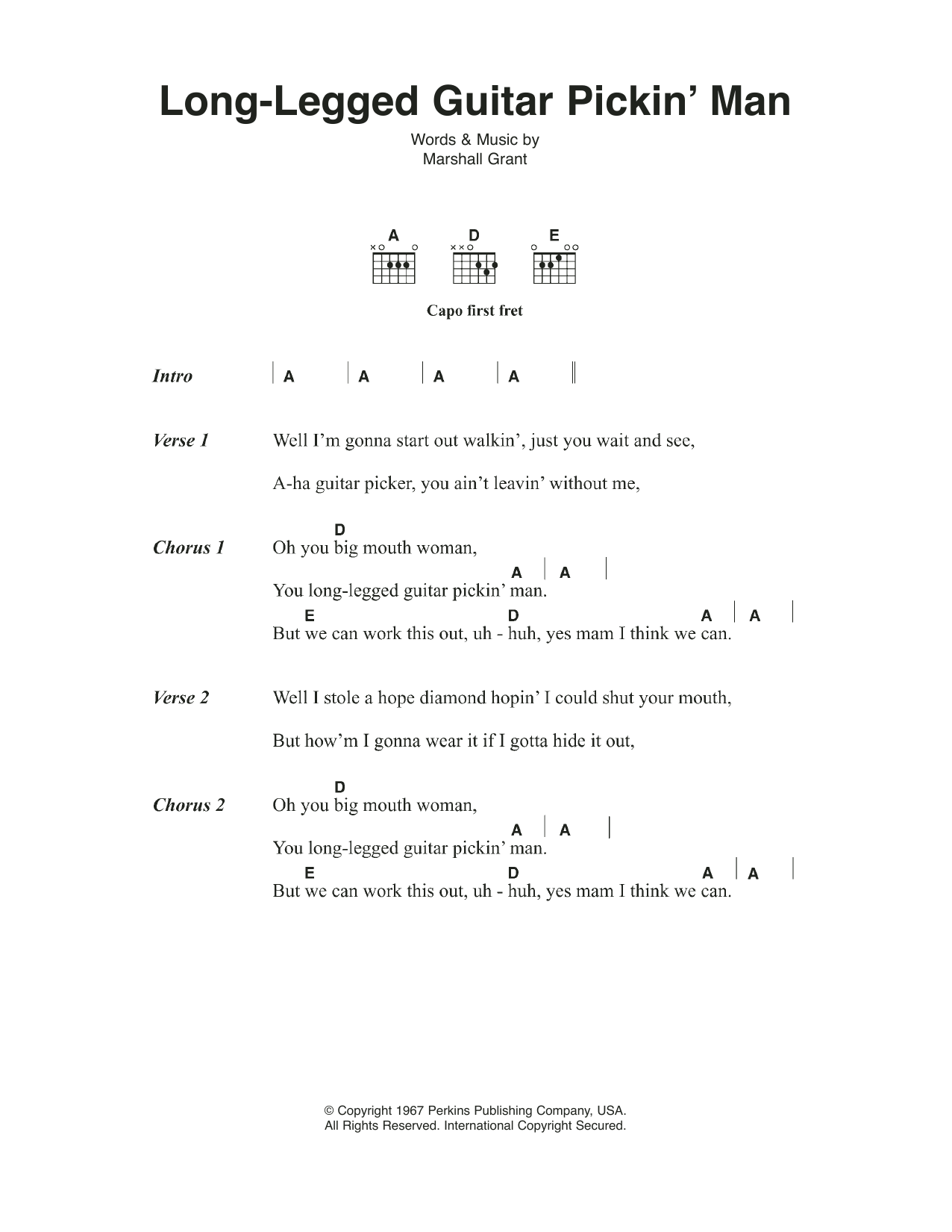 Johnny Cash Long Legged Guitar Pickin' Man Sheet Music Notes & Chords for Lyrics & Chords - Download or Print PDF