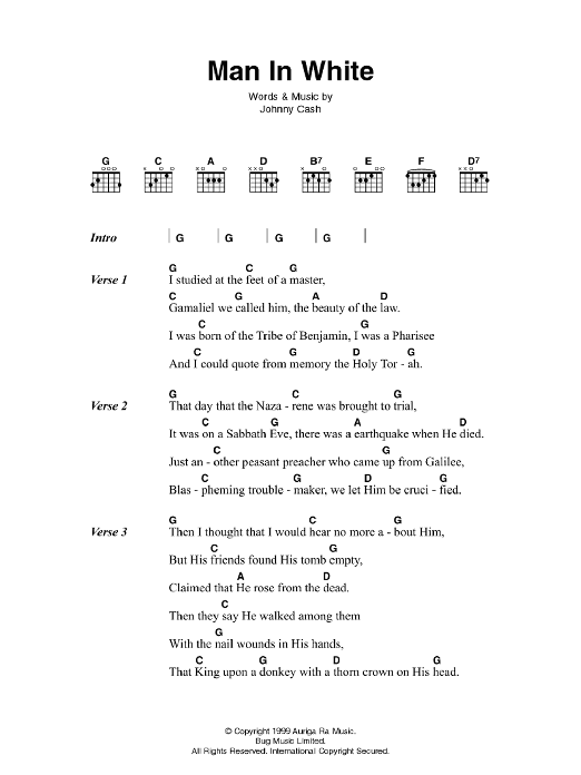 Johnny Cash Man In White Sheet Music Notes & Chords for Lyrics & Chords - Download or Print PDF