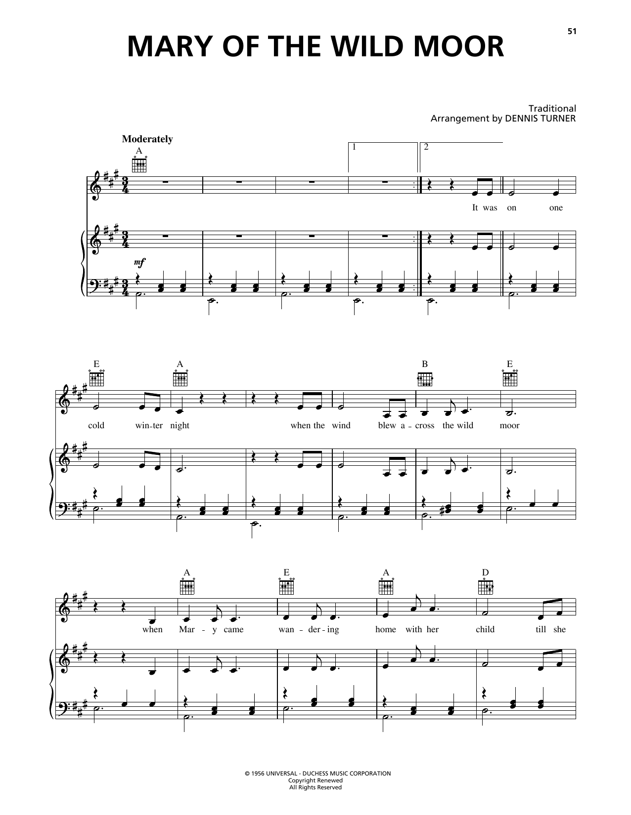 Johnny Cash Mary Of The Wild Moor Sheet Music Notes & Chords for Piano, Vocal & Guitar (Right-Hand Melody) - Download or Print PDF