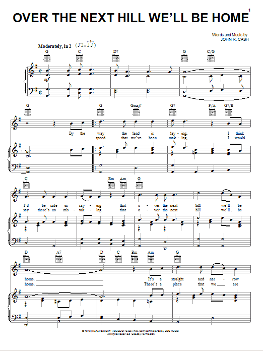 Johnny Cash Over The Next Hill We'll Be Home Sheet Music Notes & Chords for Piano, Vocal & Guitar (Right-Hand Melody) - Download or Print PDF