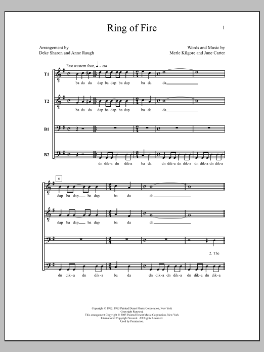 Johnny Cash Ring of Fire (arr. Deke Sharon) Sheet Music Notes & Chords for Choral - Download or Print PDF