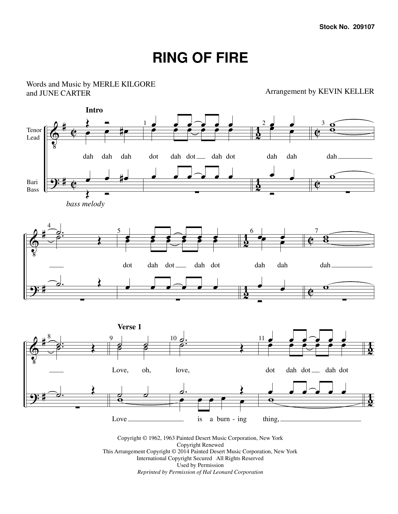 Johnny Cash Ring of Fire (arr. Kevin Keller) Sheet Music Notes & Chords for TTBB Choir - Download or Print PDF
